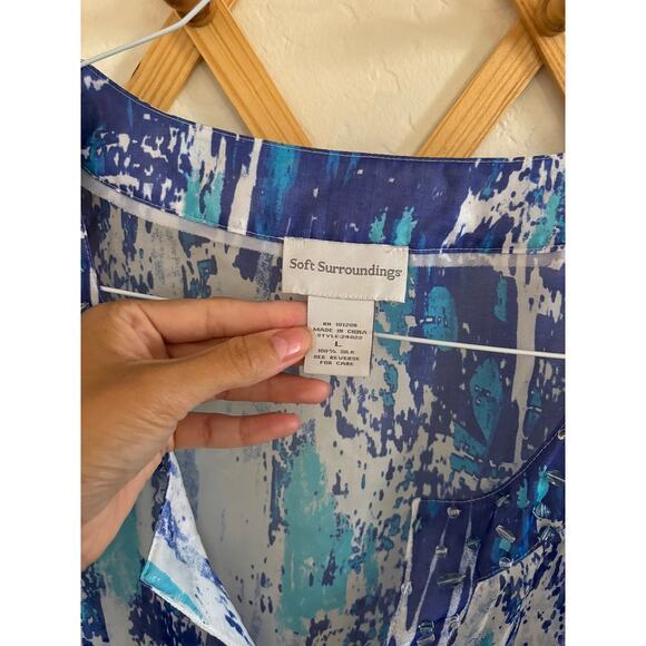 Soft Surroundings Top Women's Large 100% Silk Blue Tunic Blouse V Neck Sheer - Picture 3 of 8